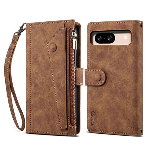 Leather Case Stands Flip Cover Holder B05S for Google Pixel 8 5G Brown