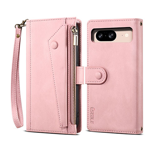 Leather Case Stands Flip Cover Holder B05S for Google Pixel 8 5G Rose Gold