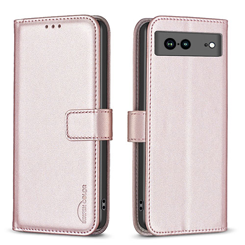 Leather Case Stands Flip Cover Holder B06F for Google Pixel 7a 5G Rose Gold