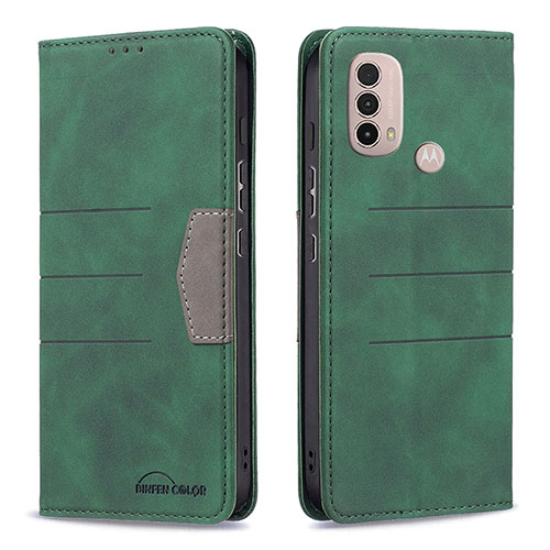 Leather Case Stands Flip Cover Holder B06F for Motorola Moto E20 Green