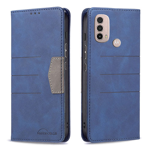 Leather Case Stands Flip Cover Holder B06F for Motorola Moto E30 Blue