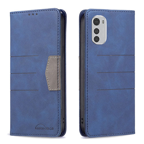 Leather Case Stands Flip Cover Holder B06F for Motorola Moto E32 Blue