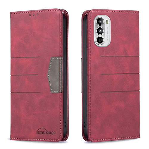 Leather Case Stands Flip Cover Holder B06F for Motorola Moto Edge (2022) 5G Red