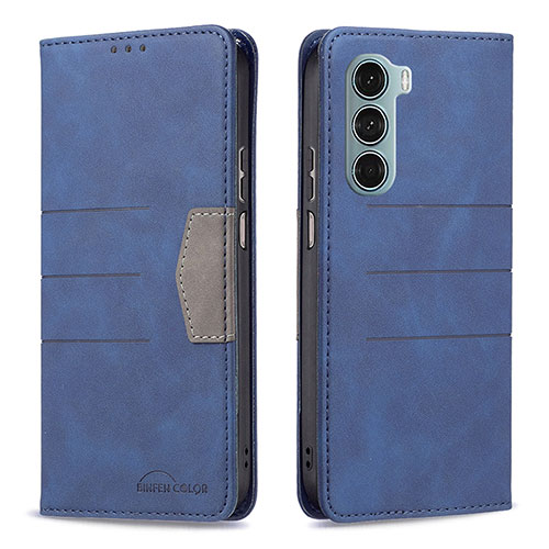 Leather Case Stands Flip Cover Holder B06F for Motorola Moto G200 5G Blue