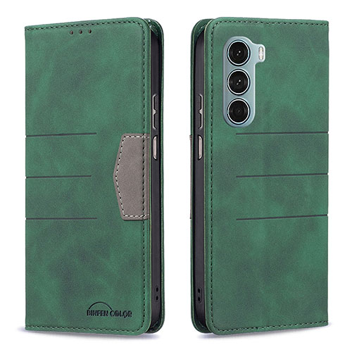 Leather Case Stands Flip Cover Holder B06F for Motorola Moto G200 5G Green