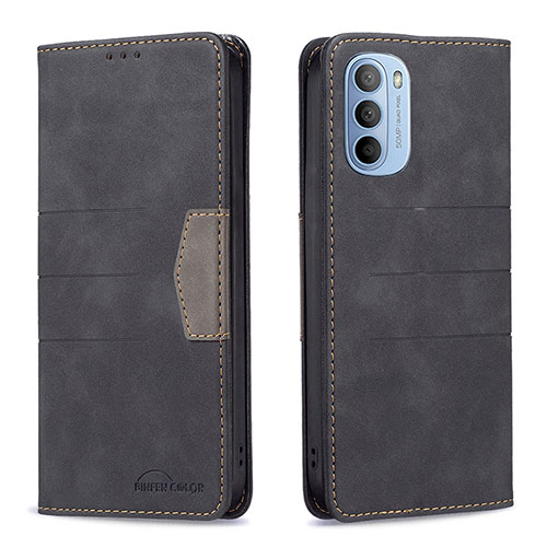 Leather Case Stands Flip Cover Holder B06F for Motorola Moto G31 Black