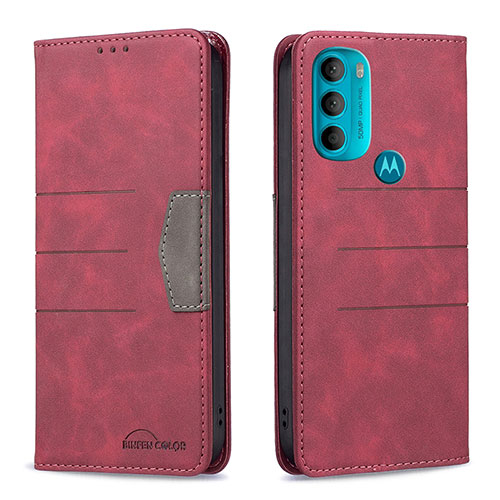 Leather Case Stands Flip Cover Holder B06F for Motorola Moto G71 5G Red