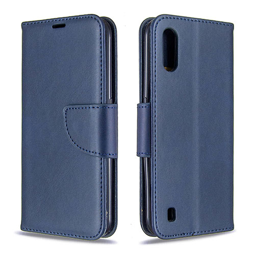 Leather Case Stands Flip Cover Holder B06F for Samsung Galaxy A01 SM-A015 Blue