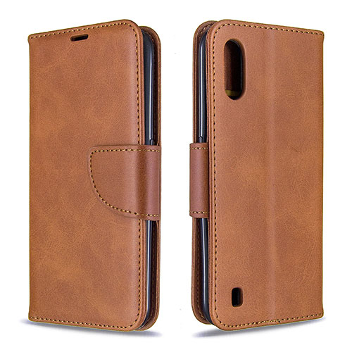 Leather Case Stands Flip Cover Holder B06F for Samsung Galaxy A01 SM-A015 Brown