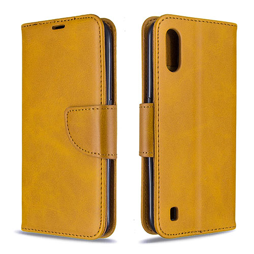 Leather Case Stands Flip Cover Holder B06F for Samsung Galaxy A01 SM-A015 Light Brown