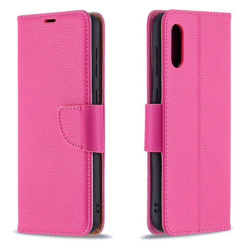 Leather Case Stands Flip Cover Holder B06F for Samsung Galaxy A02 Hot Pink