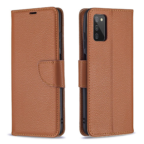 Leather Case Stands Flip Cover Holder B06F for Samsung Galaxy A03s Brown