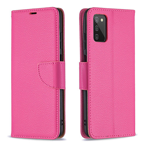 Leather Case Stands Flip Cover Holder B06F for Samsung Galaxy A03s Hot Pink