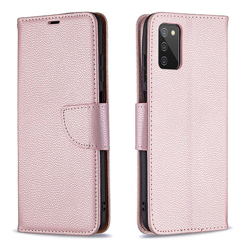 Leather Case Stands Flip Cover Holder B06F for Samsung Galaxy A03s Rose Gold