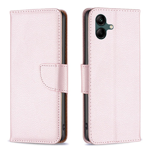 Leather Case Stands Flip Cover Holder B06F for Samsung Galaxy A04E Rose Gold