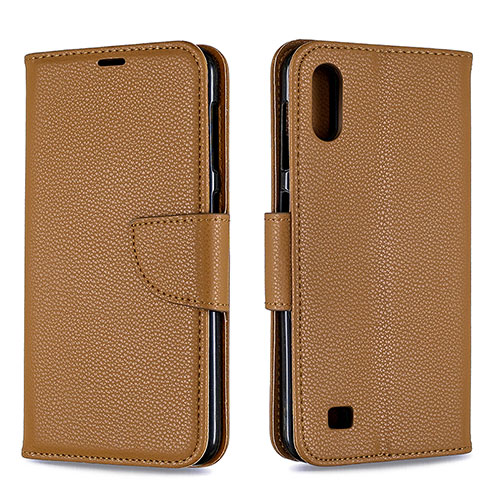 Leather Case Stands Flip Cover Holder B06F for Samsung Galaxy A10 Brown