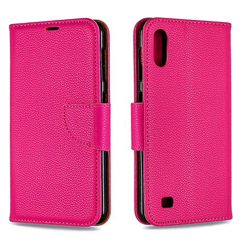 Leather Case Stands Flip Cover Holder B06F for Samsung Galaxy A10 Hot Pink