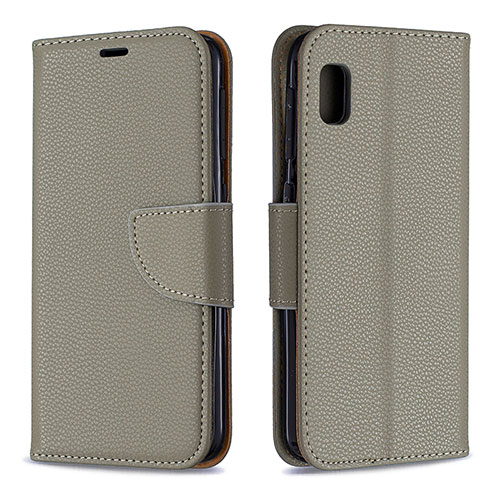 Leather Case Stands Flip Cover Holder B06F for Samsung Galaxy A10e Gray