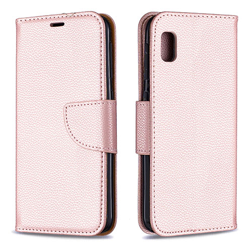 Leather Case Stands Flip Cover Holder B06F for Samsung Galaxy A10e Rose Gold