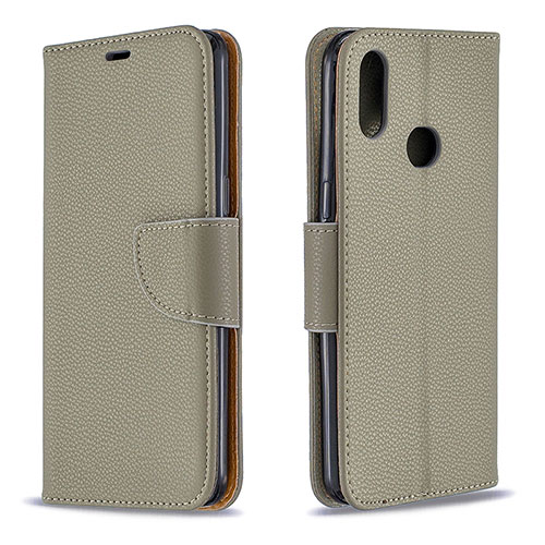 Leather Case Stands Flip Cover Holder B06F for Samsung Galaxy A10s Gray