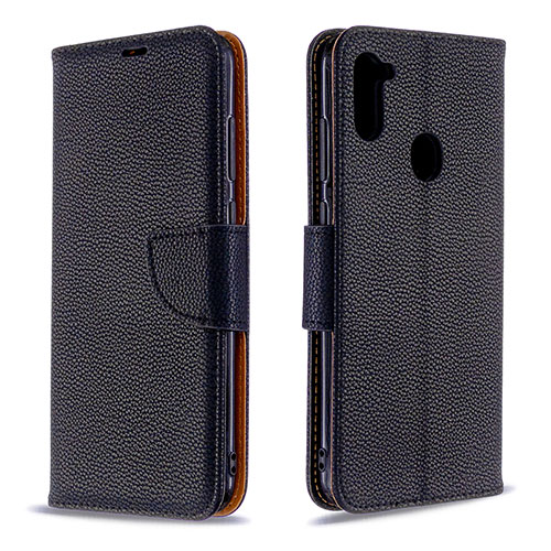 Leather Case Stands Flip Cover Holder B06F for Samsung Galaxy A11 Black