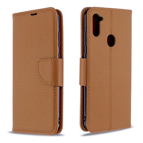 Leather Case Stands Flip Cover Holder B06F for Samsung Galaxy A11 Brown