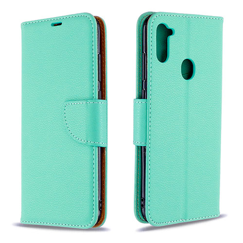 Leather Case Stands Flip Cover Holder B06F for Samsung Galaxy A11 Green