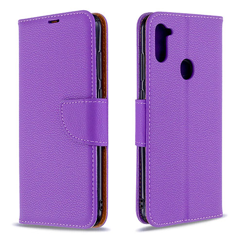 Leather Case Stands Flip Cover Holder B06F for Samsung Galaxy A11 Purple