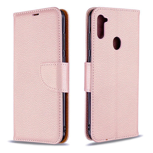 Leather Case Stands Flip Cover Holder B06F for Samsung Galaxy A11 Rose Gold