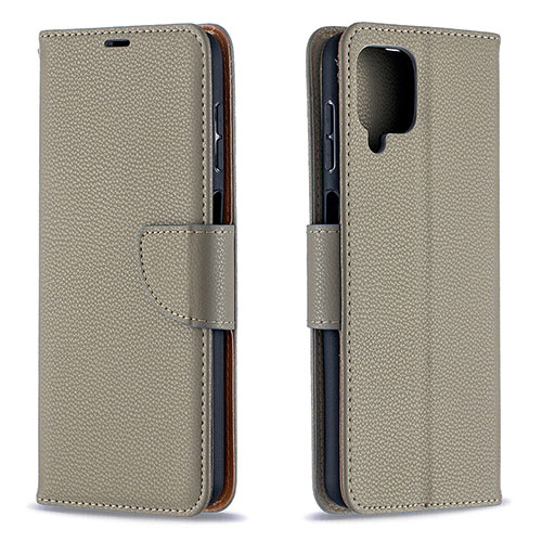 Leather Case Stands Flip Cover Holder B06F for Samsung Galaxy A12 5G Gray