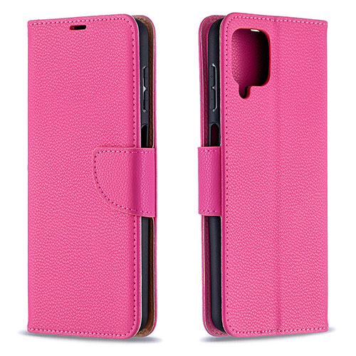 Leather Case Stands Flip Cover Holder B06F for Samsung Galaxy A12 Nacho Hot Pink