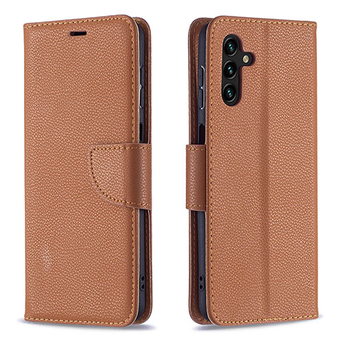 Leather Case Stands Flip Cover Holder B06F for Samsung Galaxy A13 5G Brown