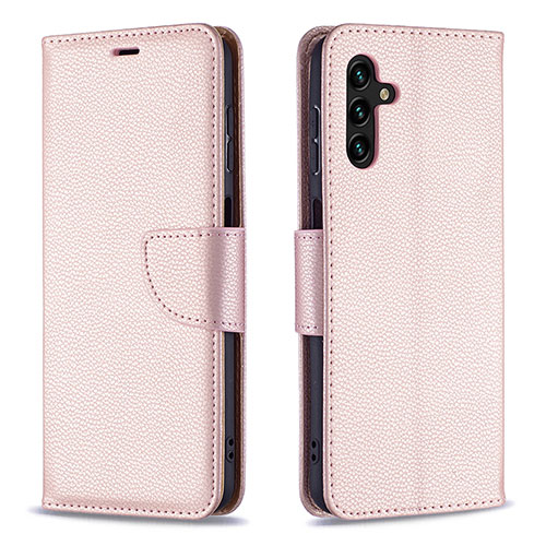 Leather Case Stands Flip Cover Holder B06F for Samsung Galaxy A13 5G Rose Gold