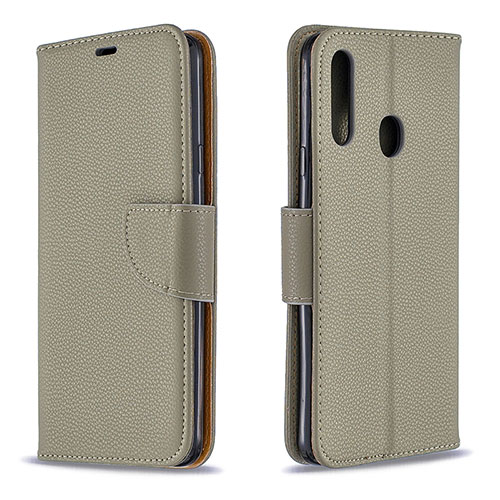 Leather Case Stands Flip Cover Holder B06F for Samsung Galaxy A20s Gray