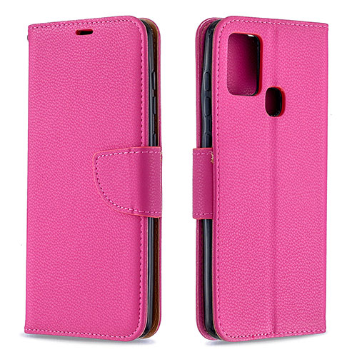 Leather Case Stands Flip Cover Holder B06F for Samsung Galaxy A21s Hot Pink