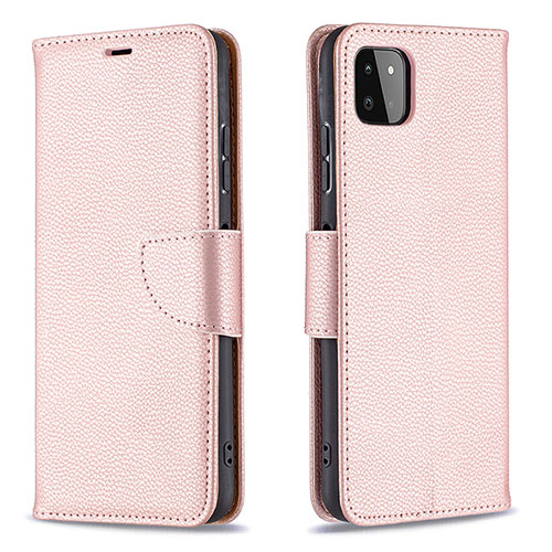 Leather Case Stands Flip Cover Holder B06F for Samsung Galaxy A22s 5G Rose Gold