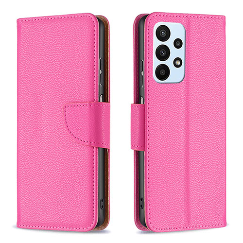 Leather Case Stands Flip Cover Holder B06F for Samsung Galaxy A23 4G Hot Pink