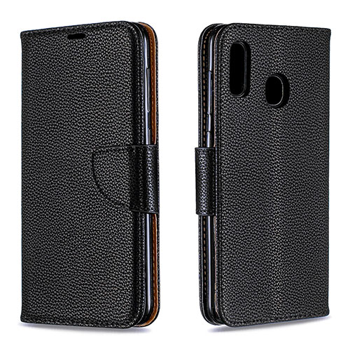 Leather Case Stands Flip Cover Holder B06F for Samsung Galaxy A30 Black