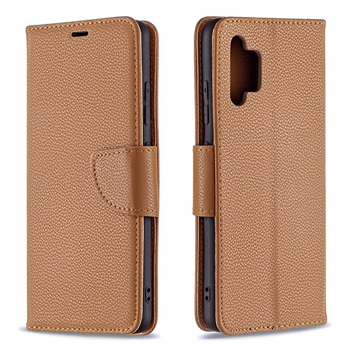 Leather Case Stands Flip Cover Holder B06F for Samsung Galaxy A32 4G Brown