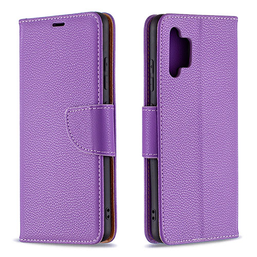 Leather Case Stands Flip Cover Holder B06F for Samsung Galaxy A32 4G Purple