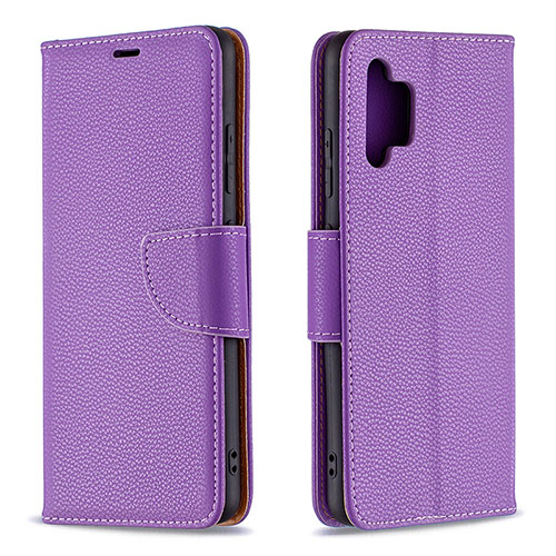 Leather Case Stands Flip Cover Holder B06F for Samsung Galaxy A32 5G Purple