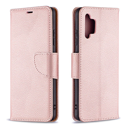 Leather Case Stands Flip Cover Holder B06F for Samsung Galaxy A32 5G Rose Gold