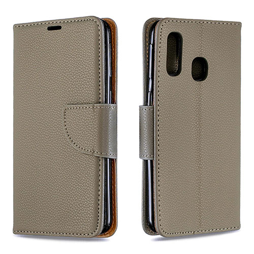 Leather Case Stands Flip Cover Holder B06F for Samsung Galaxy A40 Gray