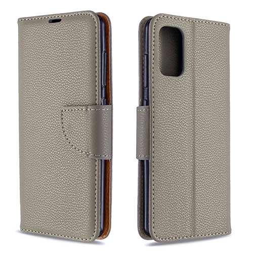 Leather Case Stands Flip Cover Holder B06F for Samsung Galaxy A41 Gray