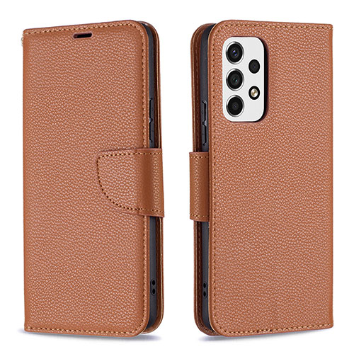 Leather Case Stands Flip Cover Holder B06F for Samsung Galaxy A53 5G Brown