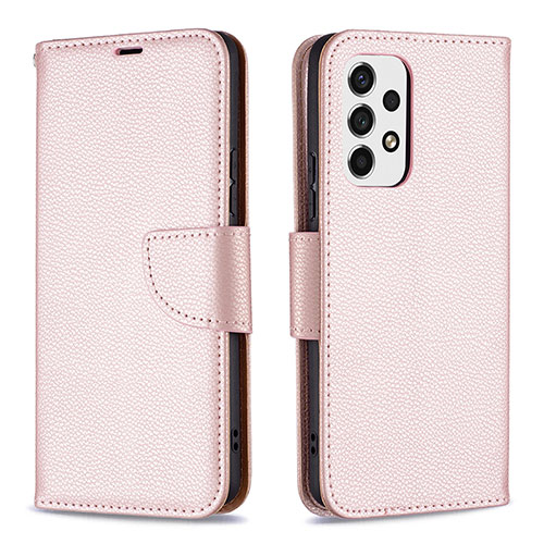 Leather Case Stands Flip Cover Holder B06F for Samsung Galaxy A53 5G Rose Gold