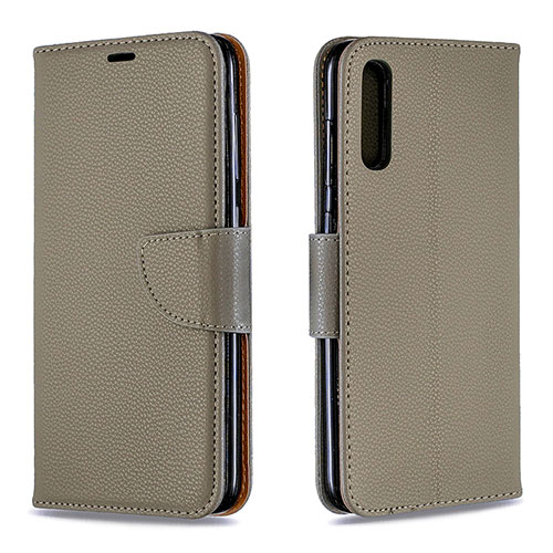 Leather Case Stands Flip Cover Holder B06F for Samsung Galaxy A70 Gray