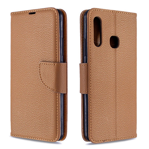 Leather Case Stands Flip Cover Holder B06F for Samsung Galaxy A70E Brown