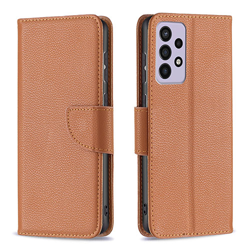 Leather Case Stands Flip Cover Holder B06F for Samsung Galaxy A73 5G Brown