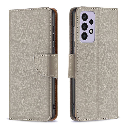 Leather Case Stands Flip Cover Holder B06F for Samsung Galaxy A73 5G Gray